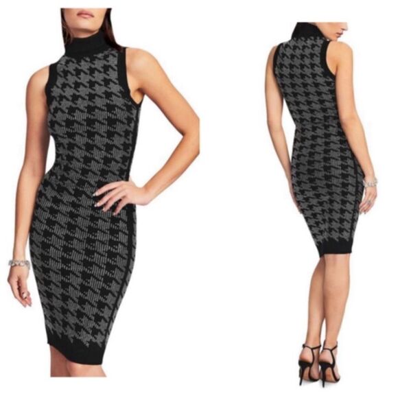 Retrofete NWT Womens Chrystie Black Rhinestone Houndstooth Sweaterdress size M
